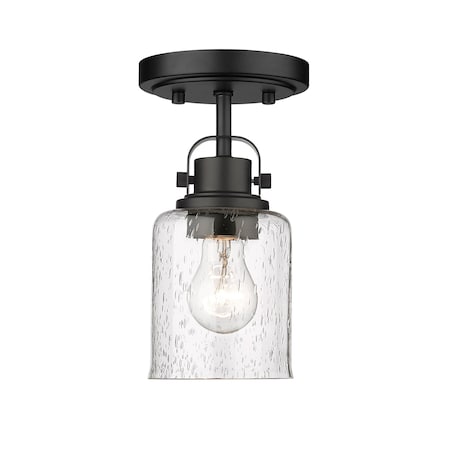 Z-Lite Kinsley 1 Light Flush Mount, Matte Black And Clear Seeded 340F1-MB